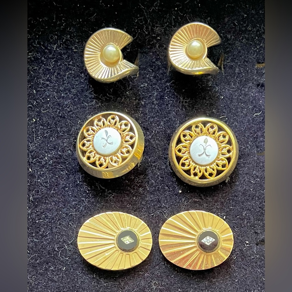 Vintage Cufflinks 3 Pairs Perfect for the Holidays Gold Tone